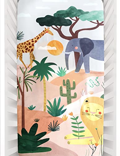 New Rookie Humans 100% Cotton Sateen Fitted Crib Sheet: In The Savanna. Safari Crib Sheet With Lion, Elephant And Giraffe. Use As A Photo Background. Standard Crib Size (52 X 28 Inches) #TOP12