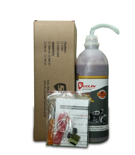 Image of Seelin Anti-Puncture Tyre Sealant ( 900 ml ) H With DIY KIT ( Do it Yourself ) | Special Pack for Royal Enfield Tube Tyres | Anti Puncture Liquid | Motorcycle Puncture Repair | Tyre Protection | Pack of 1 |