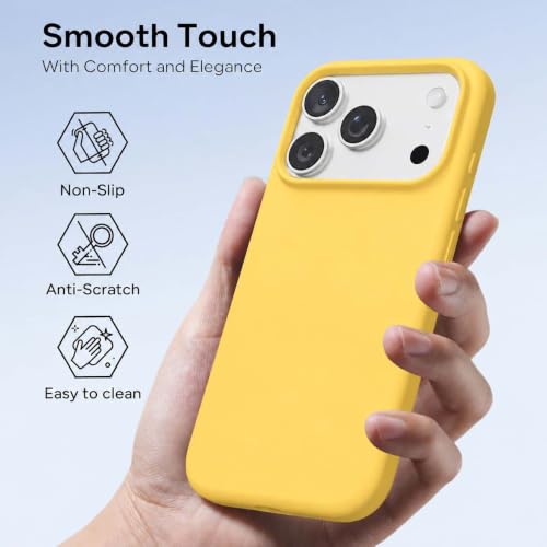 Image of DIZORO Compatible with iPhone 17 Pro Case (2025), Liquid Silicone 3 Layers Full Covered Soft Gel Rubber Shockproof Protective Cover with Anti-Scratch Microfiber Lining - Yellow
