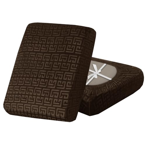 SYLC Stretch Sofa Cushion Covers Velvet Knurling, Non Slip Seat Covers for Sofas with Ties, Fitted Caravan Cushion Covers for Sofa/Settee/Couch/Motorhome (Coffee,1pc Large 2-seat)
