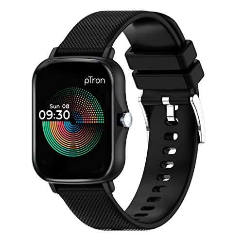 Image of pTron Force X10e Smartwatch with 1.7 inch Full Touch Color Display, 24 /7 Heart Rate Tracking, SpO2, Multiple Faces, 10-12 Days Runtime, Sleep /Health /Fitness Trackers & IP68 Waterproof (Black), Free Size