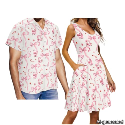 Image of Dreaweet Summer Dresses for Women A-Line Sleeveless Flowy Sun Dresses,Men's Casual Button-Down Shirts,Couple Matching Outfits