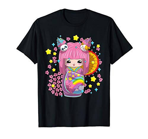 Kokeshi Muñeca Japonesa Kawaii Camiseta