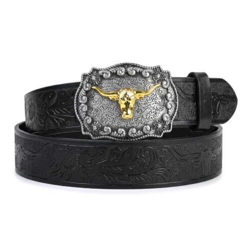 Wisebom Ceinture Western Homme, Ceinture à Boucle de Cow-boy en Cuir Occidental pour Hommes Femmes Jeans Ceinture à Boucle Florale Gravée Ceinture Homme...