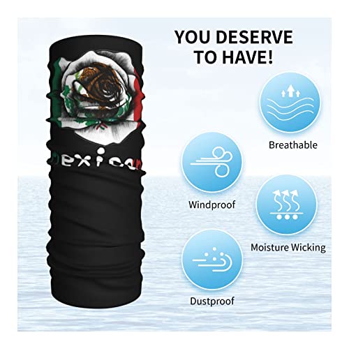 Mexican Mexico Flags and Rose Seamless Neck Gaiter Face Mask Seamless UV Protection Shield Scarf Bandana for Motorcycle Cycling Riding Running Headbands3