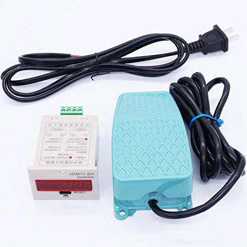 Twidec/250V 10A Foot Switch Momentary SPDT NO NC Heavy Duty Power Pedal Switch with 2M Cable + 6 Digits 0-999999 Electronic Accumulation Counter 100V-240VAC LED Auto Display Digital Counter