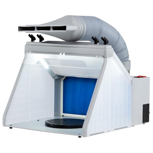 TANGZON Airbrush Spray Booth Hobby Spray Booth Kit with Powerful Fan 3 LED Lights 2-Layer Filter 360 Revolving Turntable & Exhaust Hose Portable Paint Booth for Models Crafts (With Top Holders)