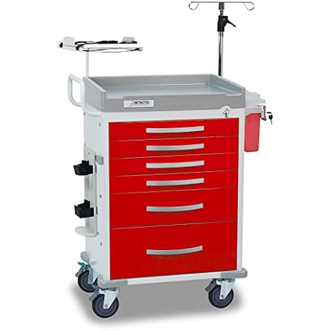 Detecto Rescue Series ER Medical Cart, 6 Red Drawers, Loaded Cover