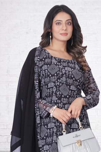 Image of Women's Printed Kurti with Georgette Dupatta, Full Inner Lining, Lightweight Ethnic Set
