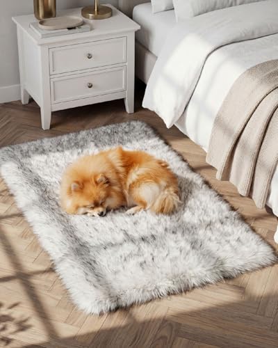 Gofodsil Alfombras para dormitorio, 60 x 90 cm, antideslizantes, color blanco y gris, modernas, supersuaves, gruesas, pequeñas, peludas, no se desprenden