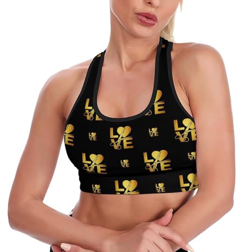 Women Girls Comfy Racerback Yoga Vest Elastic Hairdresser Hairstylist Love Barber Shop Tool Golden Black Athletic Tops with Pads Control Shapewear Activewear for Workout Training