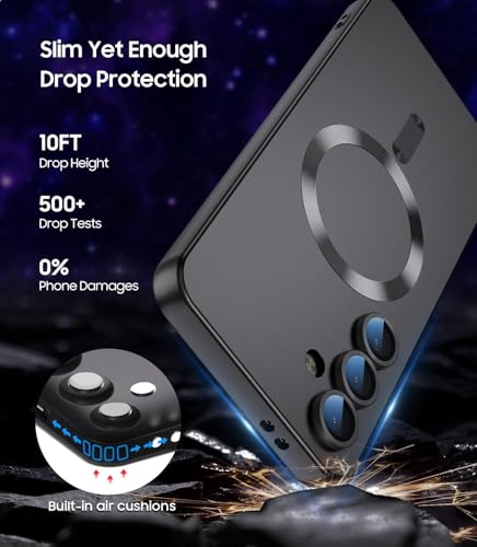 Image of DIZORO Samsung A35 Case, Compatible with Mag Safe Back Cover, Matte Luxury Metallic Luster Flexible TPU Wireless Charging Shockproof Case with Camera Protector (Black)