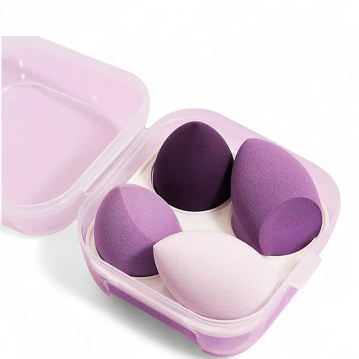 Bloom Aura4-Pcs Professional Beauty Makeup Sponges Blender Set, With Storage Case, Purple Colour