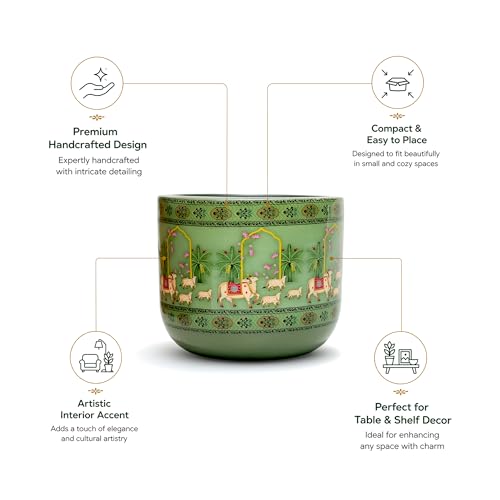 Image of Urban Plant Green Mahal 3D Handcrafted Terracotta Planter | Hand Painted Indian Art | Indoor Clay Pot for Living Room | Artisan Decorative Flower Pot | Drainage Hole | 4.5 Inch