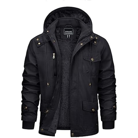 CRYSULLY Men's Cargo Fall Casual Discount Winter Coats Cotton Ripstop Enclosure Army Jacket Black/US M/tag3XL Cover