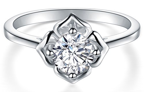 BORUO 925 Sterling Silver Ring, Cubic Zirconia CZ Eternity Engagement Wedding Band Ring Size 4 to 122