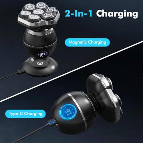 Head Shavers for Bald Men, 2025 Upgraded Magnetic Head Shaver, Waterproof Wet/Dry Bald Head Shavers for Men, 6-in-1 Shaving Kit Electric Shaver - Image 6