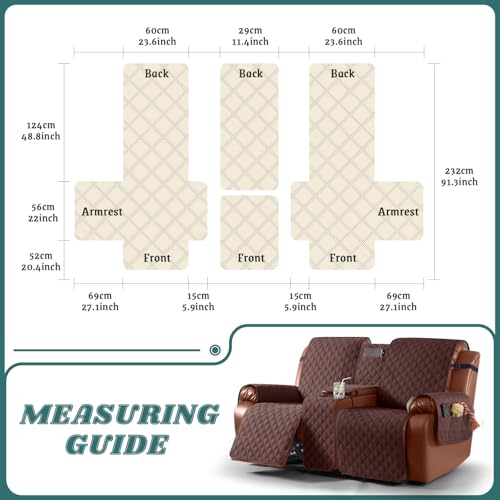 Image of Ruaozz Waterproof Loveseat Recliner Cover with Console Non-Slip Reclining Couch Covers Split Sofa Slipcovers with Elastic Straps Furniture Protector for Kids, Dogs, Pets (Coffee, 2 Seater)