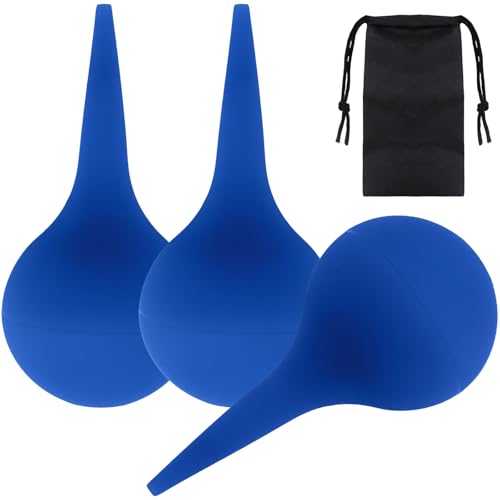 BORISCA 3 Pcs Poire Lavement Oreilles, Poire Oreille Bouchon Adulte Enfant avec Sac Tissé Poire Effilée pour Nettoyer les Oreilles Seringue oreille Utiliser pour Nettoyage des Oreilles (Bleu)