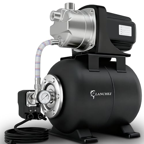 LANCHEZ 1.6 HP Shallow Well Pump with Pressure Tank 1340 GPH Stainless Steel Water Transfer Pump 115V Garden Irrigation Pump Automatic Water Booster Jet Pump for Home Garden Lawn Farm Matte
