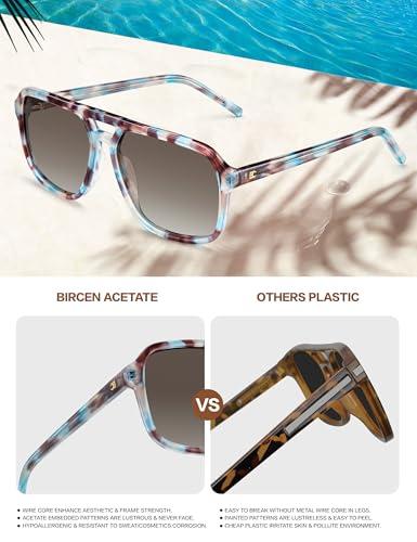 Image of Mens Acetate Polarized Sunglasses: Retro Square Sun Glasses UV400 Protection Anti-Glare Shades for Driving Travel