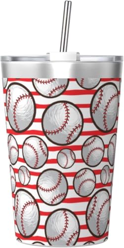 魔法瓶 野球柄 タンブラー 350ml ステンレス製 水筒蓋とストロー付き 真空断熱漏れない 持ち運び 直飲み 子供 通勤 通学 かわいい おしゃれ プレゼント