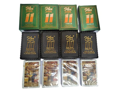 Playing Cards Flex 11 Number Premium 100% Plastic Pack of 4 Green | Cards | Playing | Branded | Number | 11 | ace | Company | Premium | Deck | Party | Games | time Pass | Water Proof | Family