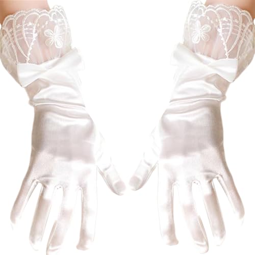 Lace Gloves Wedding Dancing Gloves Proms Party Supply Full Finger Stretchy Gloves for Concert Operas White Satin lace Full Finger Gloves4