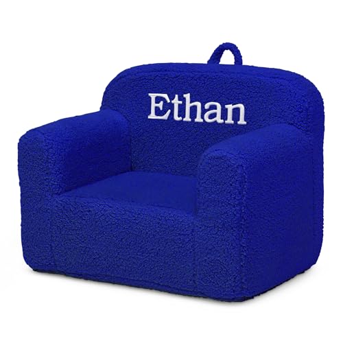 Image of Delta Children Personalized Sherpa Cozee Chair - Customize with Name - Foam Kids Chair for Ages 18 Months and Up, Royal Blue