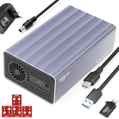 Image of PiBOX India Dual 2 Bay 3.5 /2.5 Inch SATA HDD SSD Aluminium Enclosure Dock - External RAID 0 /1 /JBOD /CLONE Storage with USB 3.1 Type-C, 6Gbps UASP, 56TB Capacity, Cooling Fan- REALTEK CHIPSET