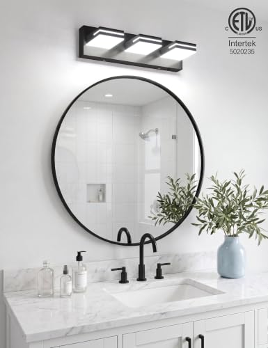 Image of VOLISUN 16.15in Bathroom Vanity Light Fixtures 3-Light, Dimmable 6000K, Matte Black LED Bathroom Lighting Fixtures Over Mirror, 360Rotatable Head, LED Vanity Lights for Bathroom