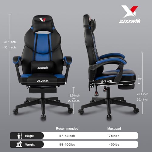 Image of Ergonomic Big and Tall Gaming Chair 400lbs Heavy Duty Computer Office Desk Chair with Footrest, Comfortable Pocket Spring Cushion & Linkage Armrests for Adults Blue