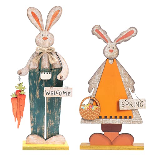 SY-Super-Bang-2pcs-Retro-Bunny-Easter-Wooden-Decorations-Rustic-Rabbit-Tabletop-Decor-for-Centerpiece-Home-Farmhouse-Party-Spring-Summer-Holiday SY Super Bang 2pcs Retro Bunny Easter Wooden Decorations Rustic Rabbit Tabletop Decor for Centerpiece Home Farmhouse Party Spring Summer Holiday