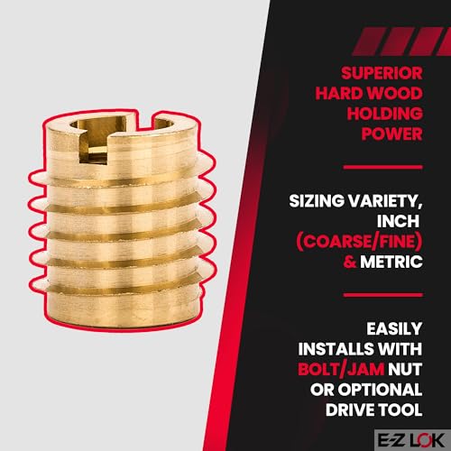 Image of E-Z LOK Knife Threaded Insert for Hard-Wood, Brass Thread Inserts, M8-1.25 Internal Threads, 0.625 inch Length Pack of 10