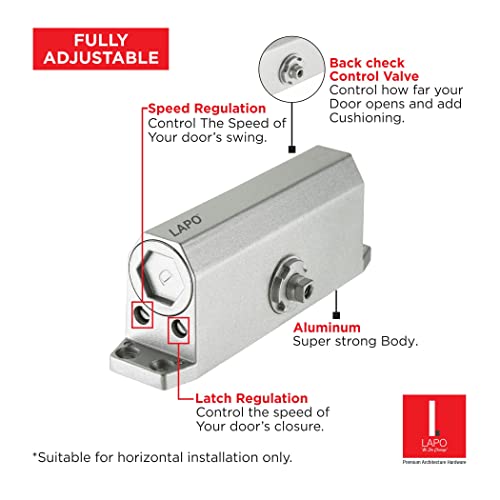 Image of LAPO Heavy Duty Aluminium Automatic Hydraulic Double Speed Door Closer / Aluminium and Wooden Door Closer with Fitting Set for All Door Weight Up to 65 Kg (Silver Finish)