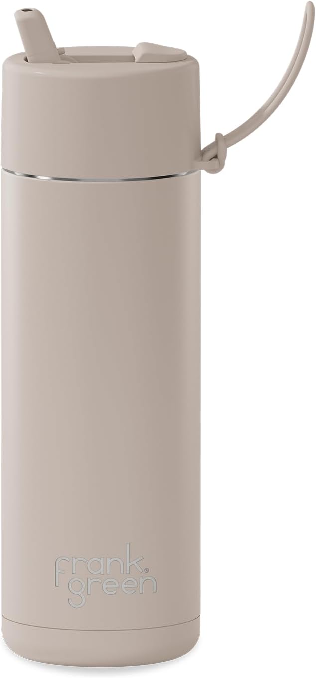 Frank Green - Ceramic Reusable Bottle - Stainless Steel Water Bottle With Straw, Insulated Water Bottle, Metal Water Bottle - Flip Straw Lid - 20oz - Moon Dust