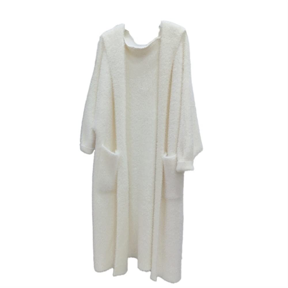 Damski sweter rozpinany z otwartym przodem, modny, oversize'owy, luźny, dzianinowy sweterek z kapturem, jesienno-zimowy