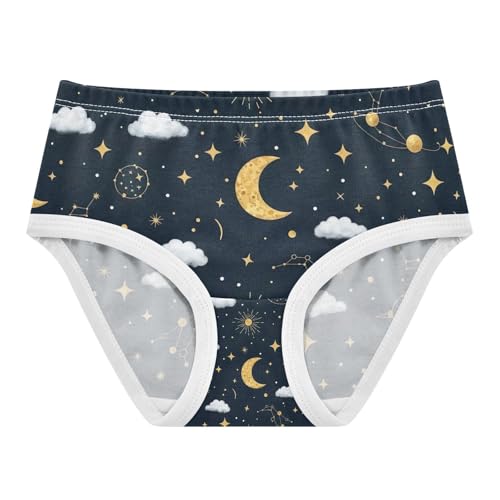 Toddler Briefs, Gold Moons Stars Black Cotton Underwear for Girls, 2–8 Years