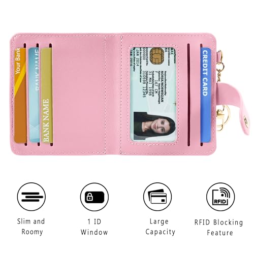 Image of Airkit Small Wallet Women RFID, PU Leather Card Holder with Keychain | Slim Compact Zipper Coin Purse for Ladies, Travel Holiday Gifts for Mom, Cute Mini Bifold Wallets