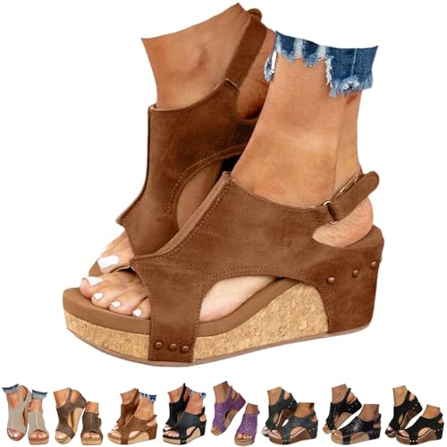 Sandals for Women 2025,Wedge Sandals for Women,Women's Open Toe Espadrilles Platform Ankle Strap Comfortable Cork Heeled Wedges Casual Summer Dress Shoes,Ladies Casual Summer Shoes