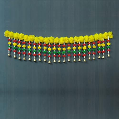 Gift Jaipur Handmade Door Hanging Yellow Orange Merigold Flower Door Bandarwal Toran (MG-04) - Diwali Ganpati Pooja New Year Inauguration Wedding Festival Home Decor (40 Inch X 8 Inch)