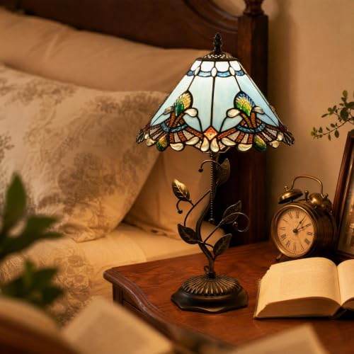 Image of Tiffany Table Lamp Stained Glass Bedside Reading Light W12H19 inch