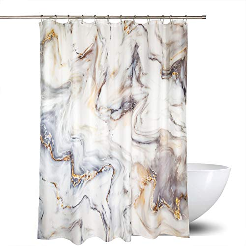 Shower Curtain Bath Abstract Design Fabric Decorations Bathroom Decor Sets with Hooks (Marble Ink Texture, 72" W x 84" L)