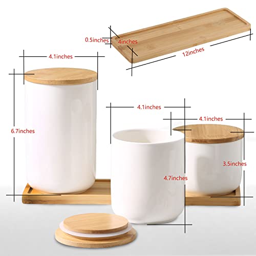 Hjn White Container Set Ceramic Food Storage Jars With Airtight Wood Lids For Serving Coffee, Tea, Bean And Decor Kitchen Home/A Set Of 3Pcs #TOP5