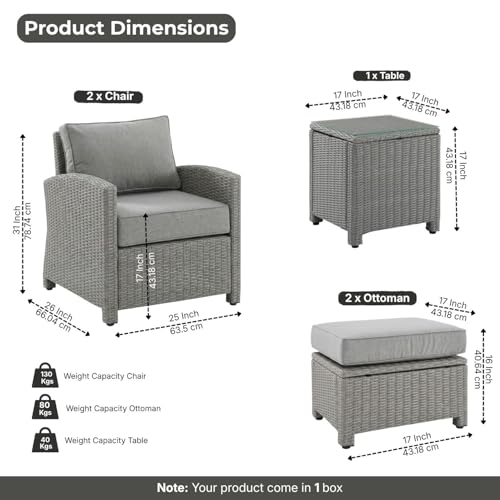 Image of DEVOKO 5 Pieces Patio Furniture Set Outdoor Sofa and Ottoman Set with Cushions & Center Table, HDPE Wicker Rattan for Lawn, Pool, Balcony, Backyard (Silver and Grey)