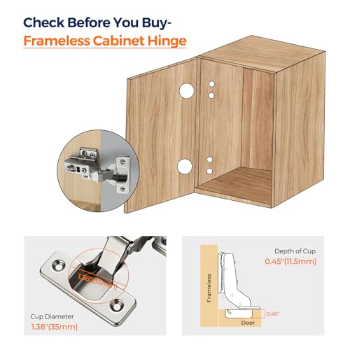 Image of Ravinte 2 Pack 1 Pairs European Kitchen Cabinet Hinges Soft Close Full Overlay Cabinet Door Hinges Heavy-Duty Frameless Adjustable Concealed Cabinet Cup Hinge