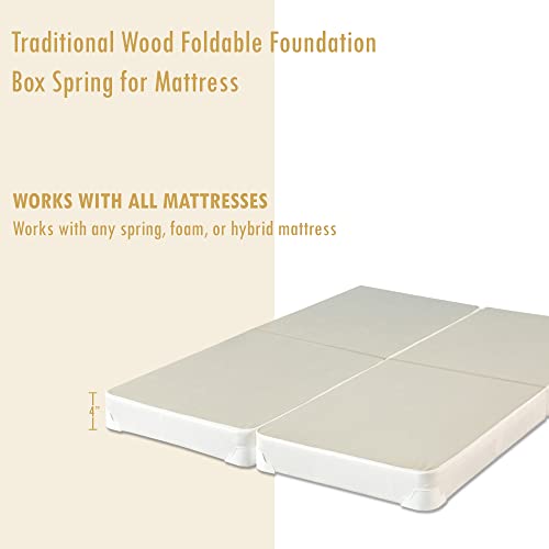 Spring Solution, 4" Split Wood Traditional Box Spring/Foundation For Mattress Set, Sturdy Fabric Paneled Design Wooden Frame, Durable Bedding Mattress Box Springs, King(Fold), White #TOP5