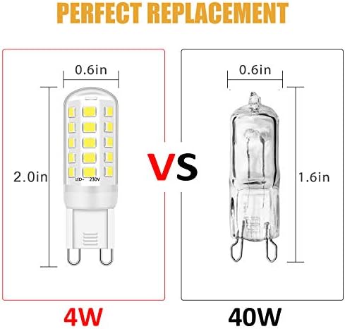 Ugvmn G9 LED Bulb Dimmable 4W Equivalent to 28W 30W 40W Halogen Bulbs, G9 Led Bulb Cool White 6000K, G9 Capsule Bulbs, G9 Socket Led Lamp, No Flicker, 420LM, AC 220-240V,5 Pack
