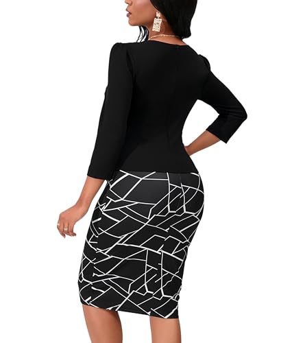 Image of Yajedo Women's Reto Bodycon Midi Dresses 3 /4 Sleeve Church Wear to Work Business Pencil Dress
