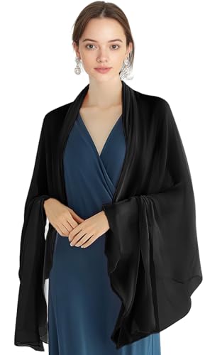 P Pothuiny Chiffon Sheer Shawl Wraps for Evening Dresses, Lightweight Soft Chiffon Scarfs Wedding Party Bridal Scarve for Women (Black)